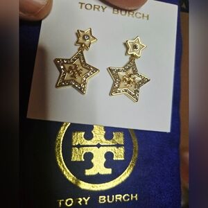 Tory Burch Gold Star Drop Earrings With Dustbag